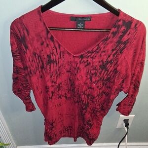 Calvin Klein Jeans Red and Black V-Neck Blouse